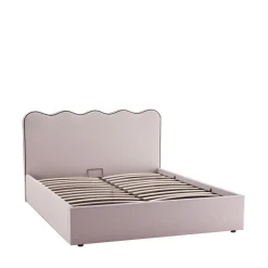 NAGOYA Lit coffre en tissu avec tête de lit ondulée 140x190cm