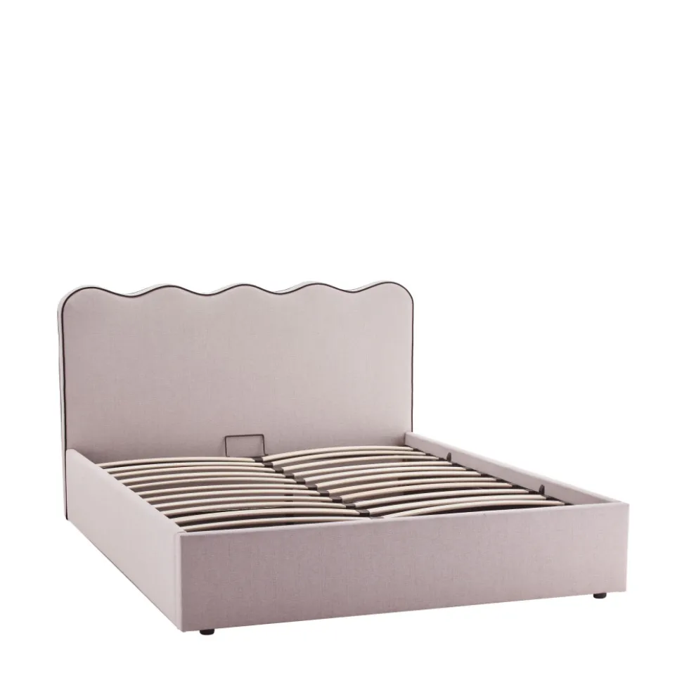 NAGOYA Lit coffre en tissu avec tête de lit ondulée 140x190cm