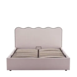NAGOYA Lit coffre en tissu avec tête de lit ondulée 140x190cm