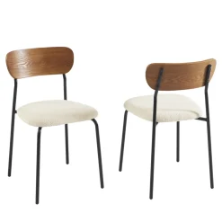 NALON Lot de 2 chaises en tissu bouclette et métal