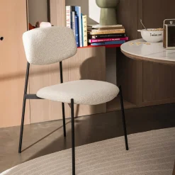 NELLY Lot de 2 chaises en tissu bouclette et métal