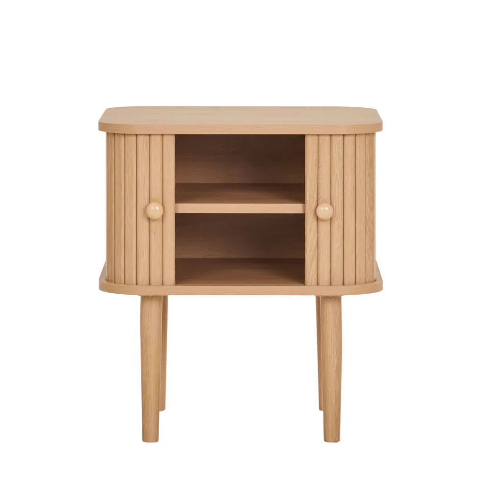 NIKKO Table de chevet 2 portes coulissantes en bois