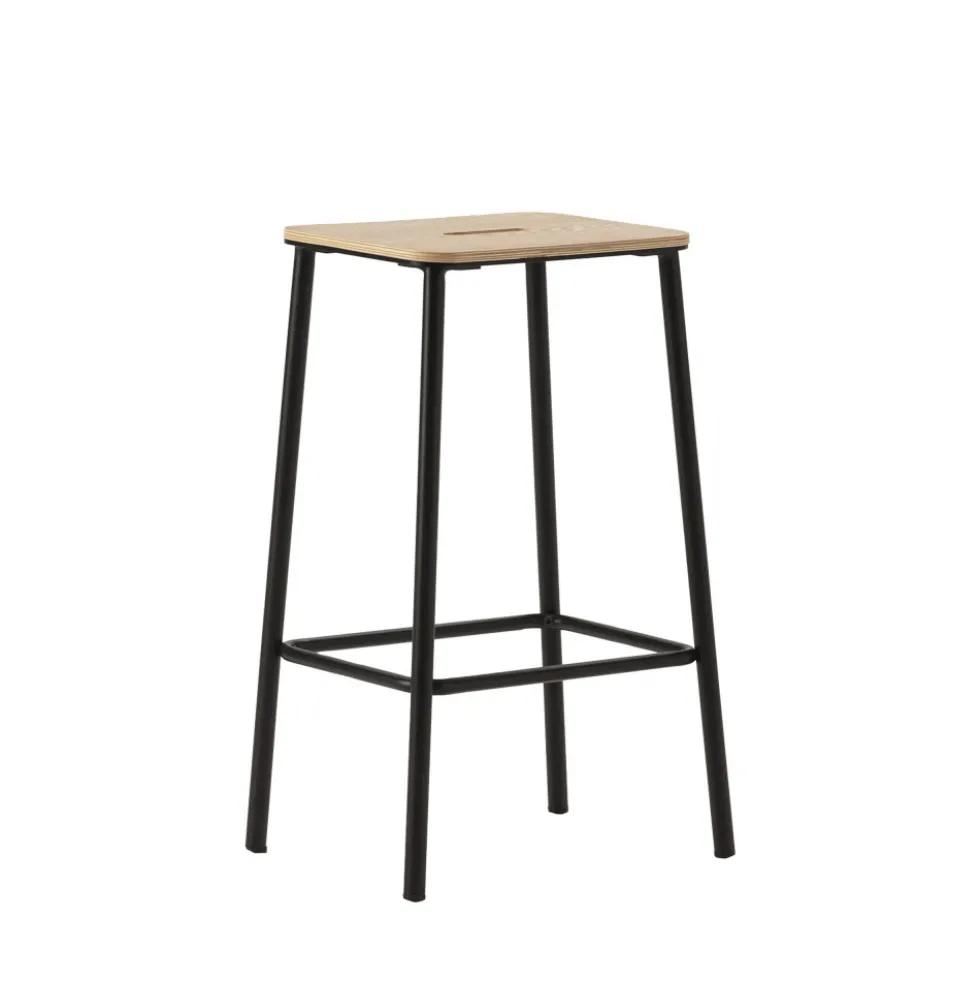 NOKI Lot de 2 tabourets de bar en bois et métal H65cm