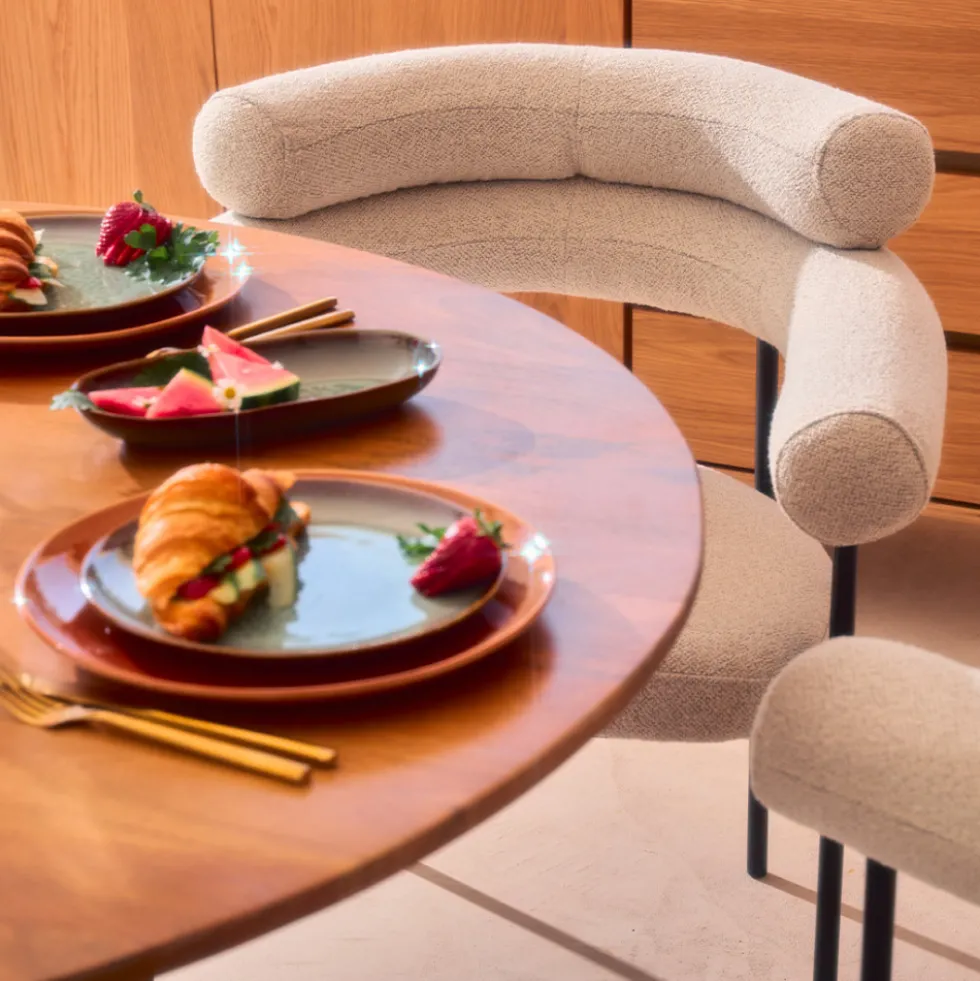NORI Lot de 2 fauteuils de table en tissu bouclette et métal
