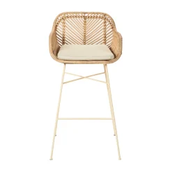 NUNUHAI Lot de 2 tabourets de bar en rotin pieds beiges H68cm
