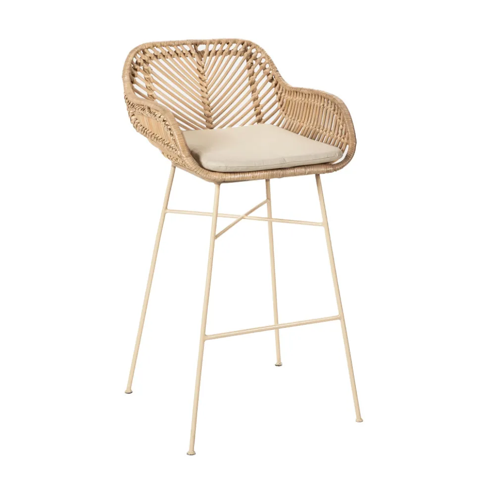 NUNUHAI Lot de 2 tabourets de bar en rotin pieds beiges H68cm
