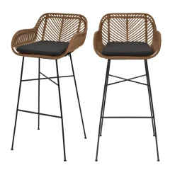 NUNUHAI Lot de 2 tabourets de bar en rotin H76cm