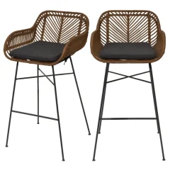 NUNUHAI Lot de 2 tabourets de bar en rotin H68cm