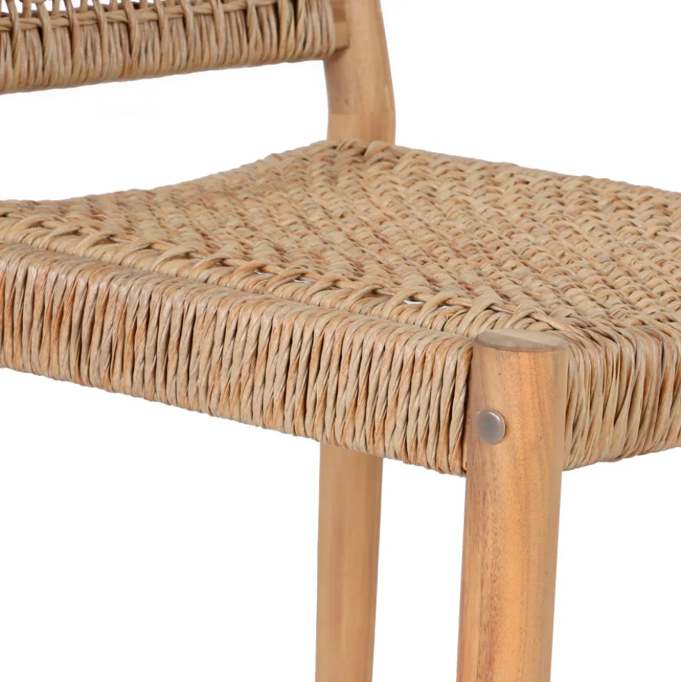 NURI Lot de 2 tabourets de bar intérieur/extérieur en bois d'acacia et résine tressée H66cm