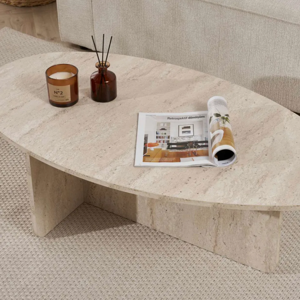 ORIS Table basse organique effet travertin 120x65cm