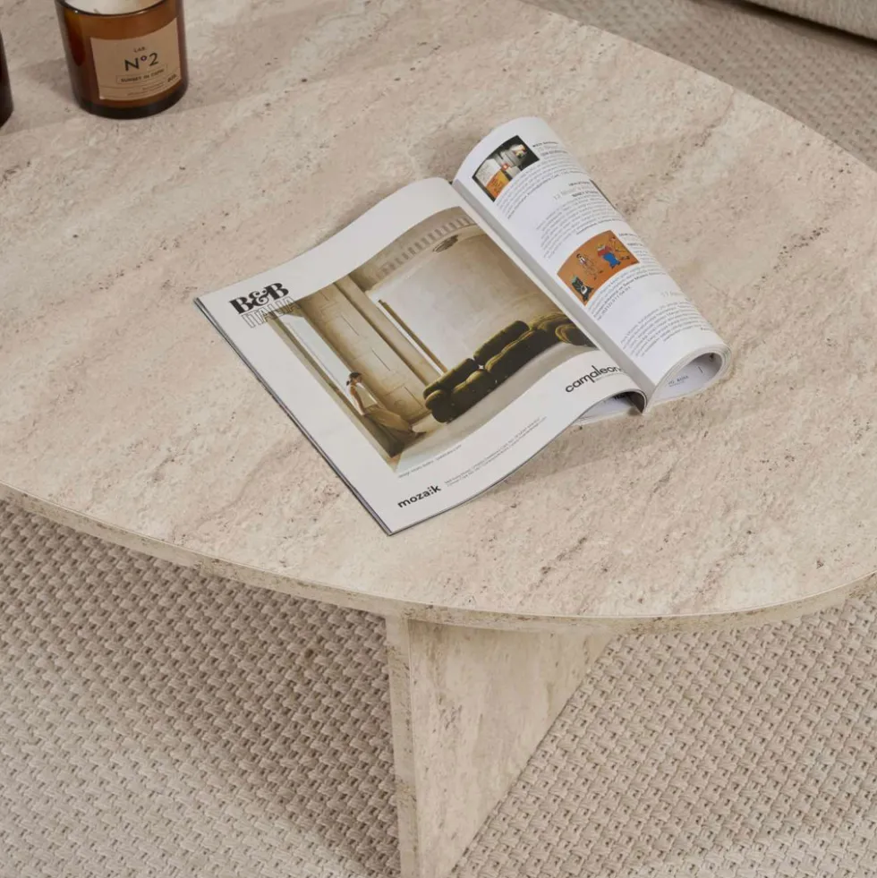ORIS Table basse organique effet travertin 120x65cm