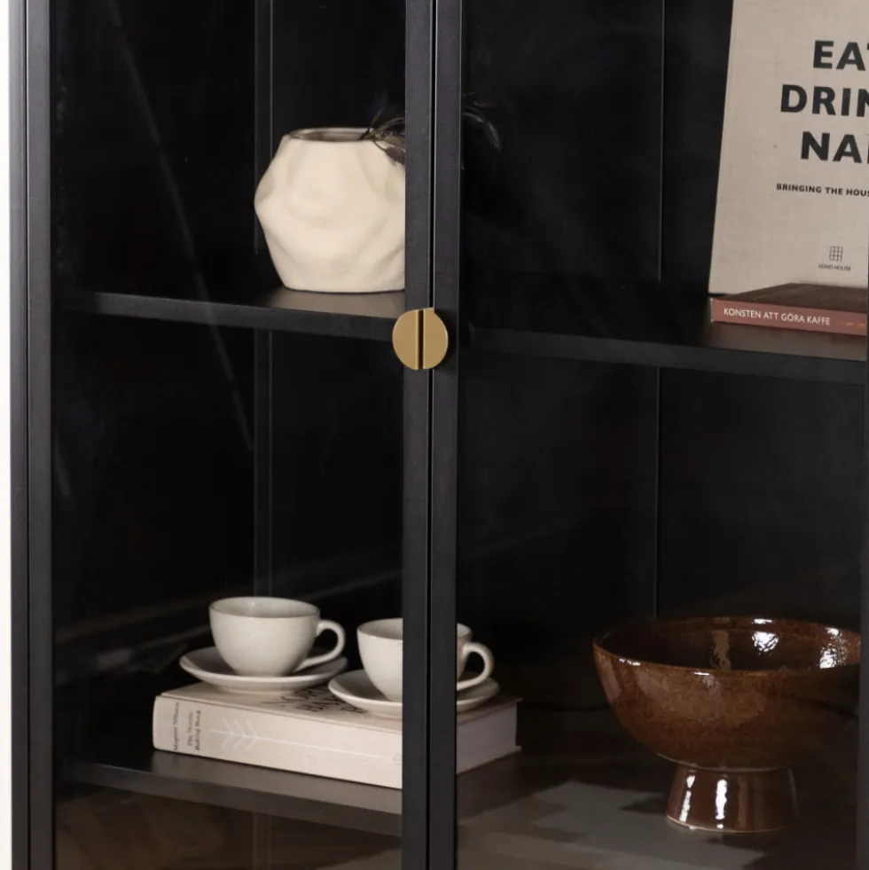 PIRING Vaisselier 2 portes en verre et métal H190cm