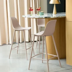 PORTLAND Lot de 4 tabourets de bar intérieur et extérieur en plastique et métal H65cm