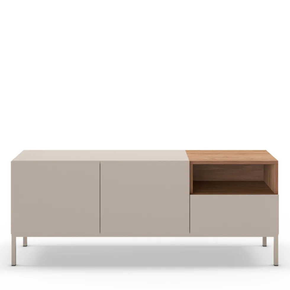 QUENOR Meuble TV 2 portes 1 tiroir en bois et métal L140cm