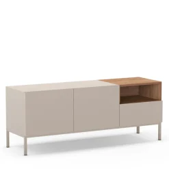 QUENOR Meuble TV 2 portes 1 tiroir en bois et métal L140cm