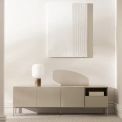 QUENOR Meuble TV 3 portes 1 tiroir en bois et métal L180cm