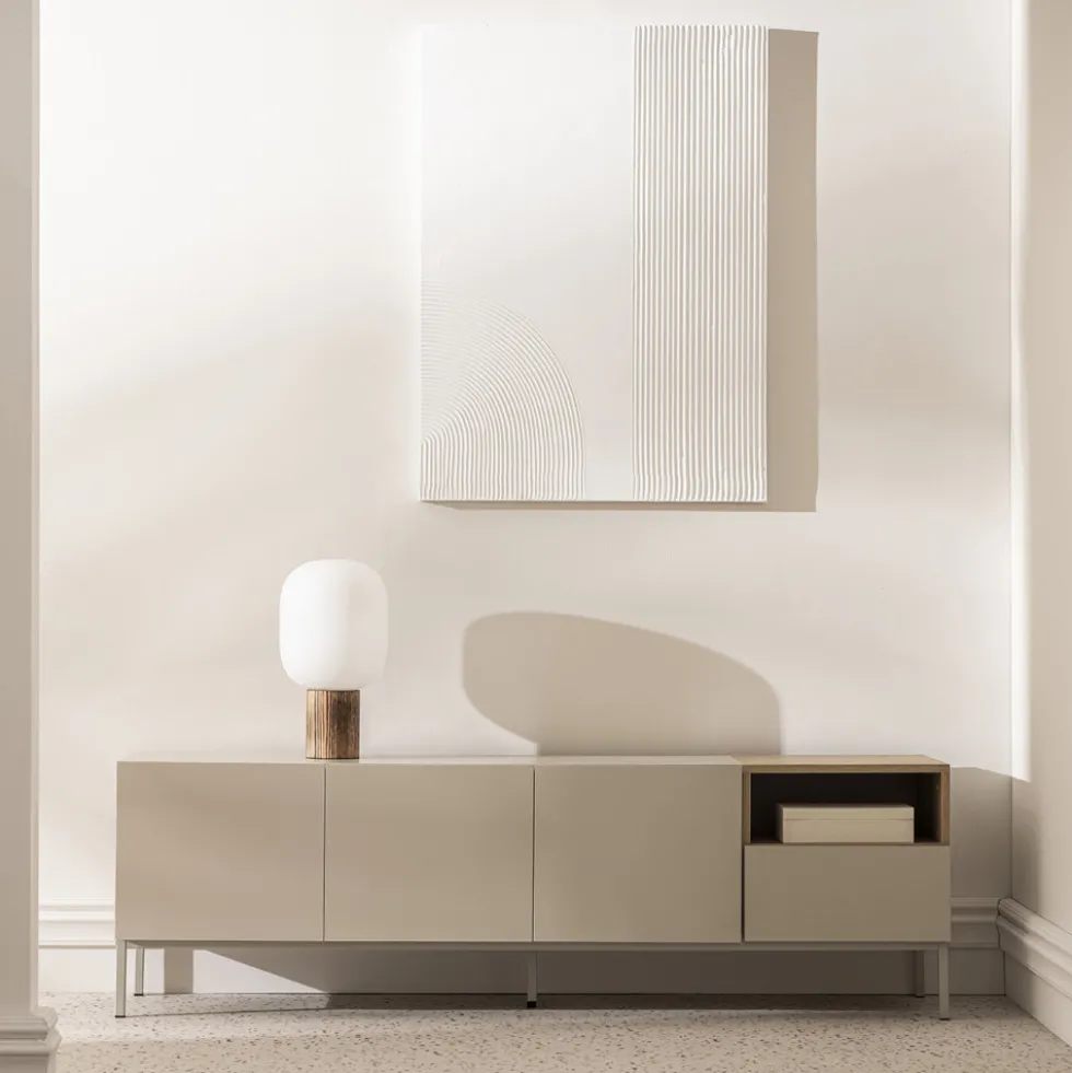 QUENOR Meuble TV 3 portes 1 tiroir en bois et métal L180cm