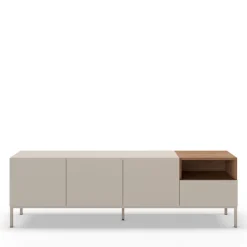 QUENOR Meuble TV 3 portes 1 tiroir en bois et métal L180cm