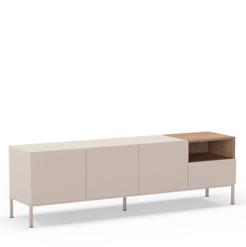 QUENOR Meuble TV 3 portes 1 tiroir en bois et métal L180cm