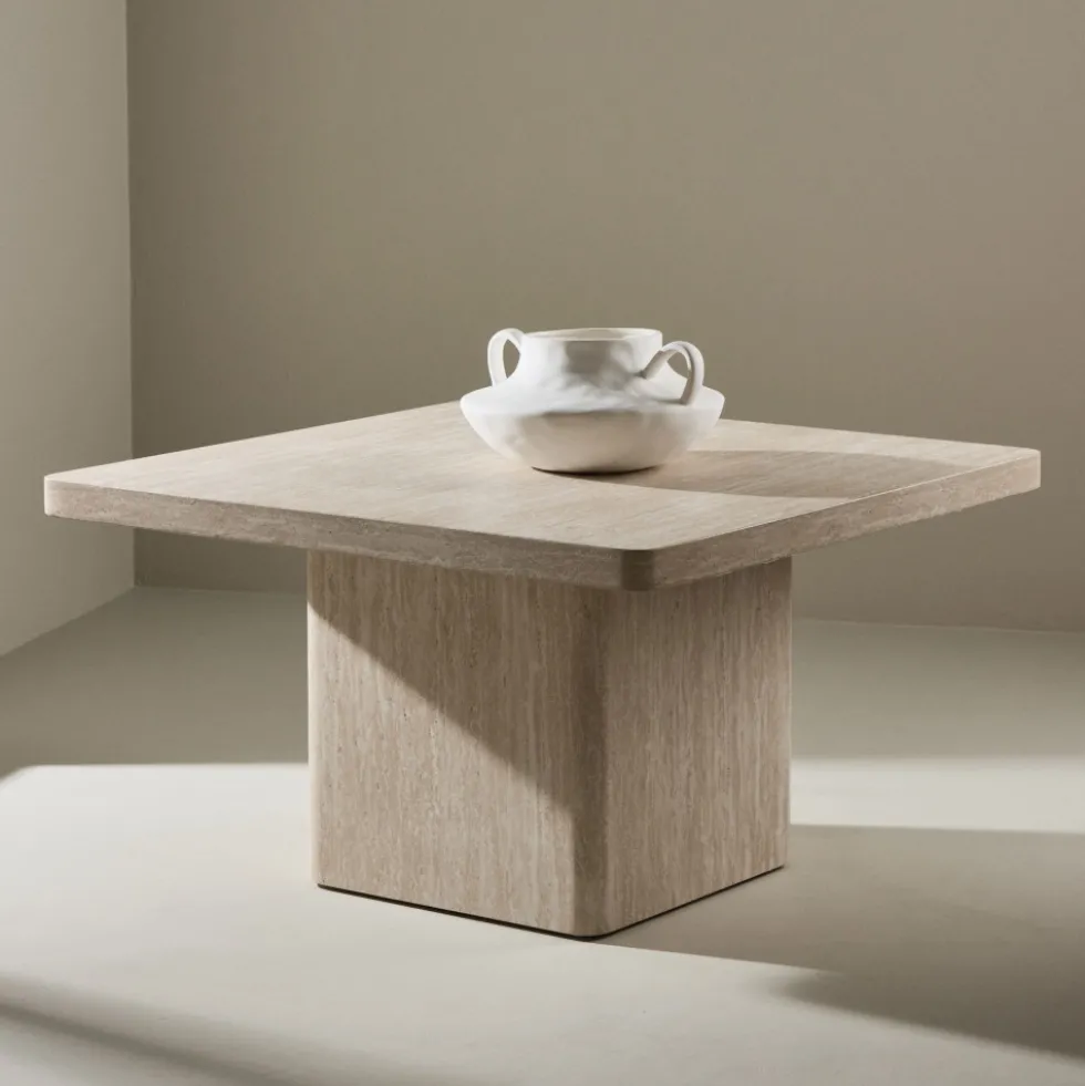QVART Table basse carrée effet travertin 80x80cm
