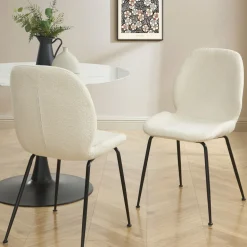 RAY Lot de 2 chaises en tissu bouclette et métal