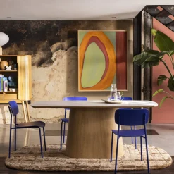 RENO Table à manger 8 personnes effet marbre et bois