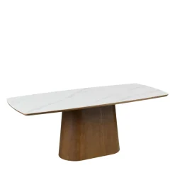RENO Table à manger 8 personnes effet marbre et bois