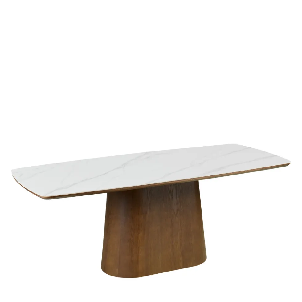 RENO Table à manger 8 personnes effet marbre et bois