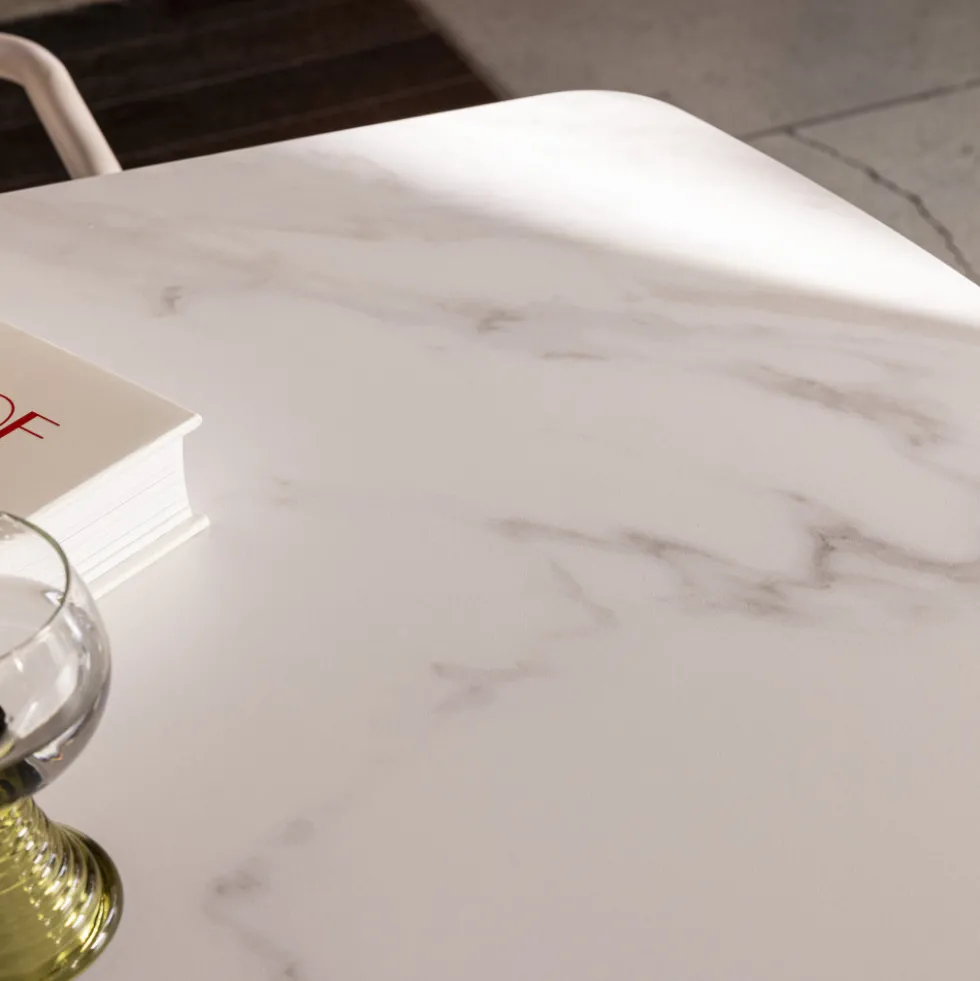 RENO Table à manger 8 personnes effet marbre et bois