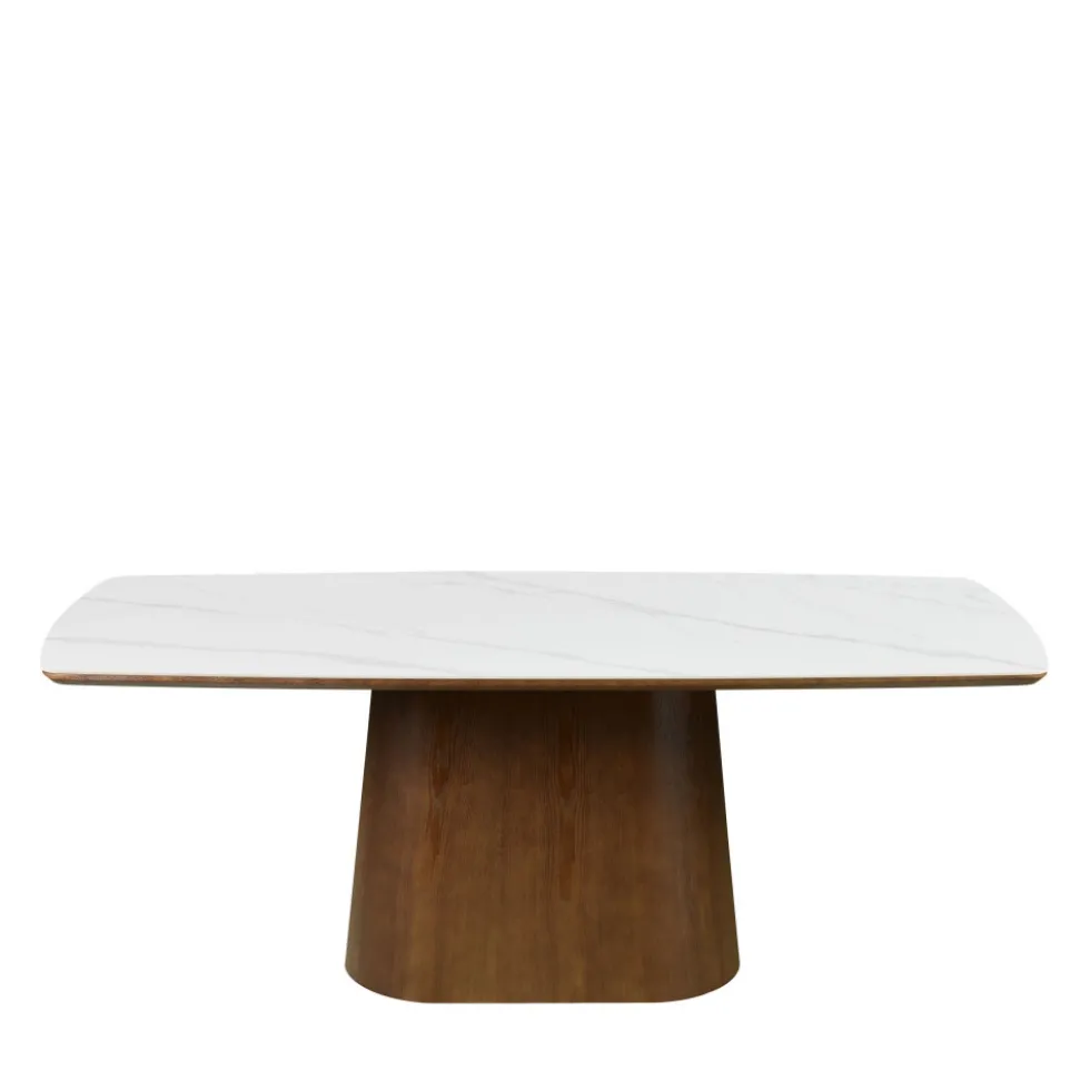 RENO Table à manger 8 personnes effet marbre et bois