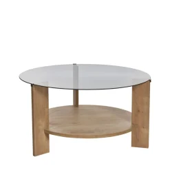 RIA Table basse ronde en verre fumé et bois ø75cm