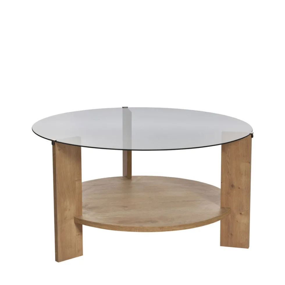 RIA Table basse ronde en verre fumé et bois ø75cm