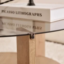 RIA Table basse ronde en verre fumé et bois ø75cm