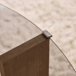 RIA Table basse ronde en verre fumé et bois ø75cm