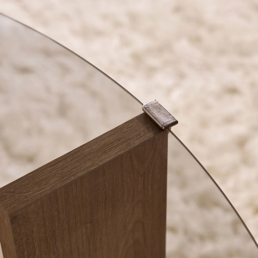 RIA Table basse ronde en verre fumé et bois ø75cm