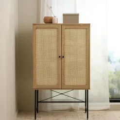 RINTO Buffet haut 2 portes bois et métal H135cm