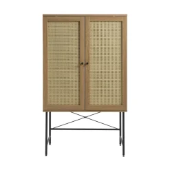 RINTO Buffet haut 2 portes bois et métal H135cm