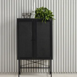 RINTO Buffet haut 2 portes bois et métal H135cm