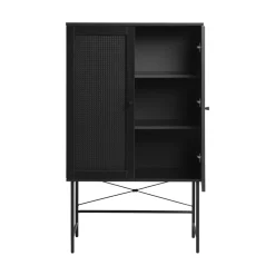 RINTO Buffet haut 2 portes bois et métal H135cm