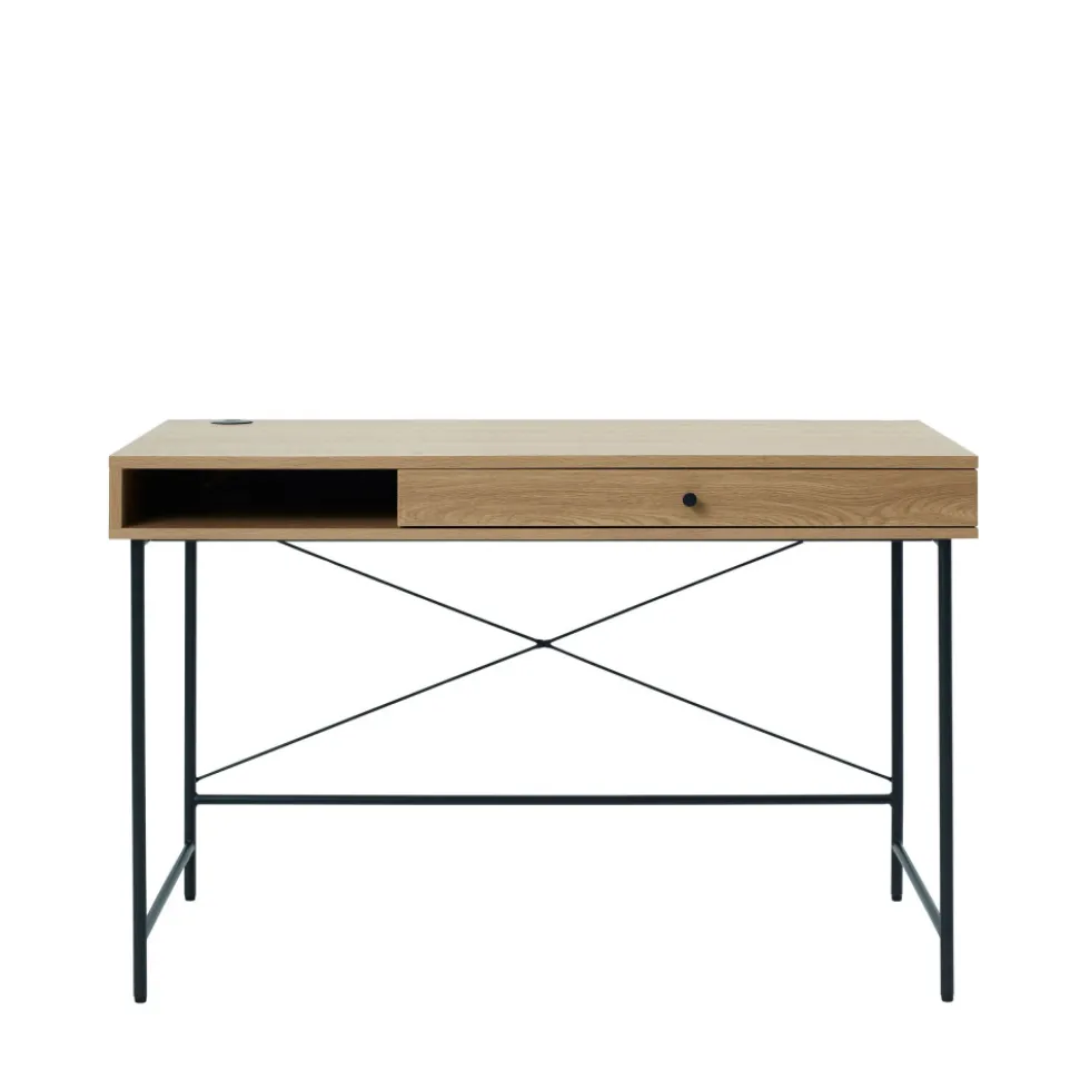 RINTO Bureau 1 tiroir 1 niche en bois et métal L120cm