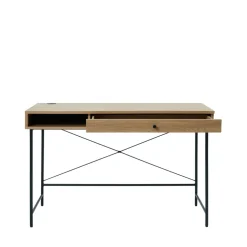 RINTO Bureau 1 tiroir 1 niche en bois et métal L120cm