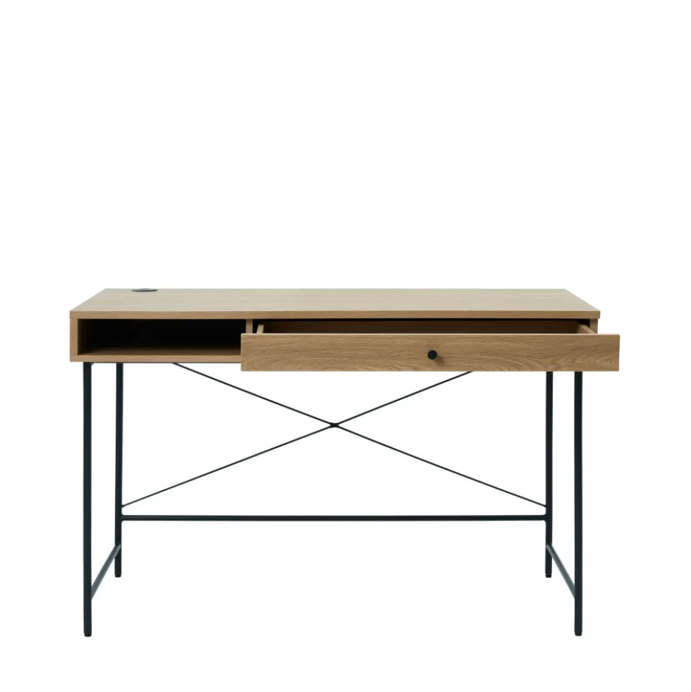 RINTO Bureau 1 tiroir 1 niche en bois et métal L120cm