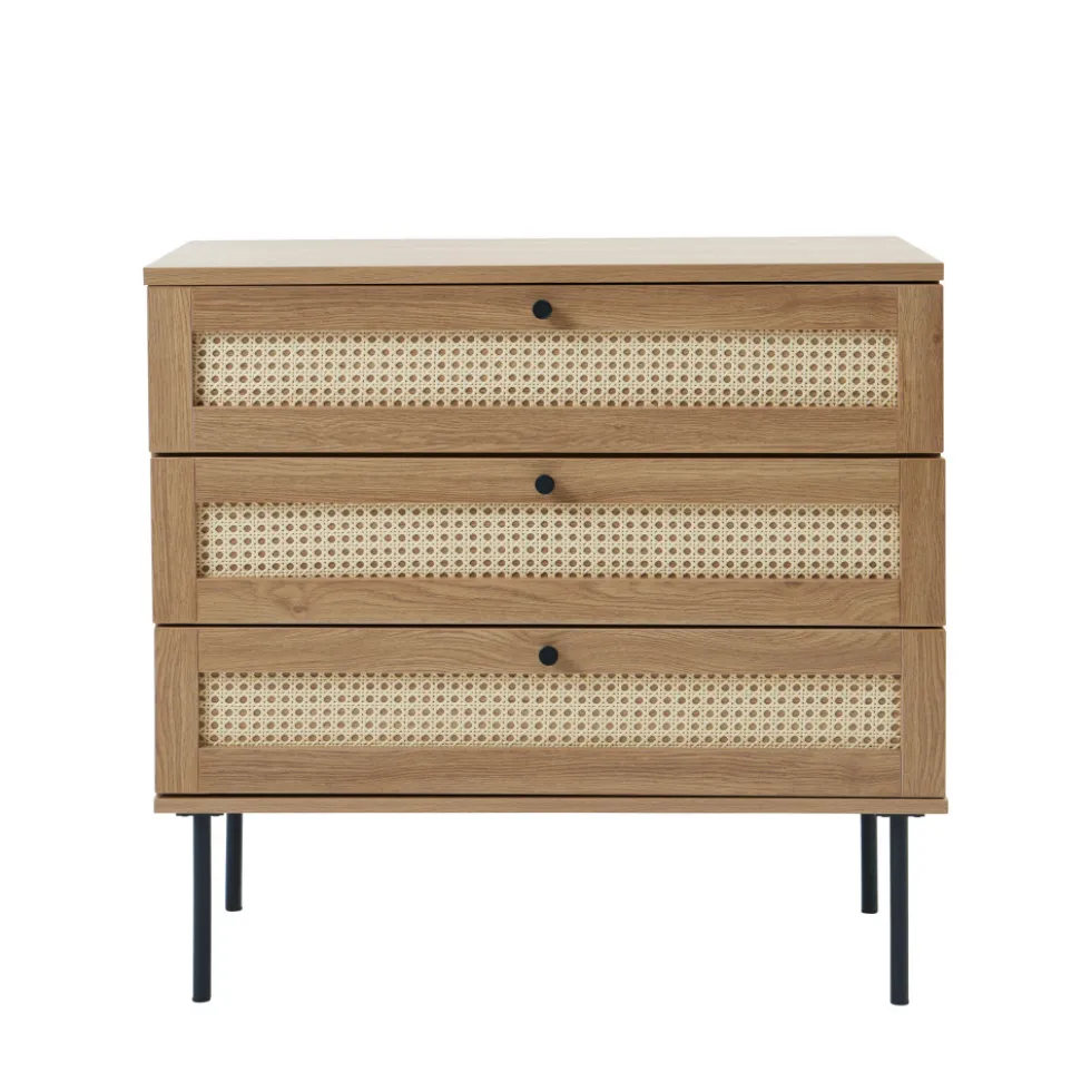 RINTO Commode 3 tiroirs en bois et métal L80cm