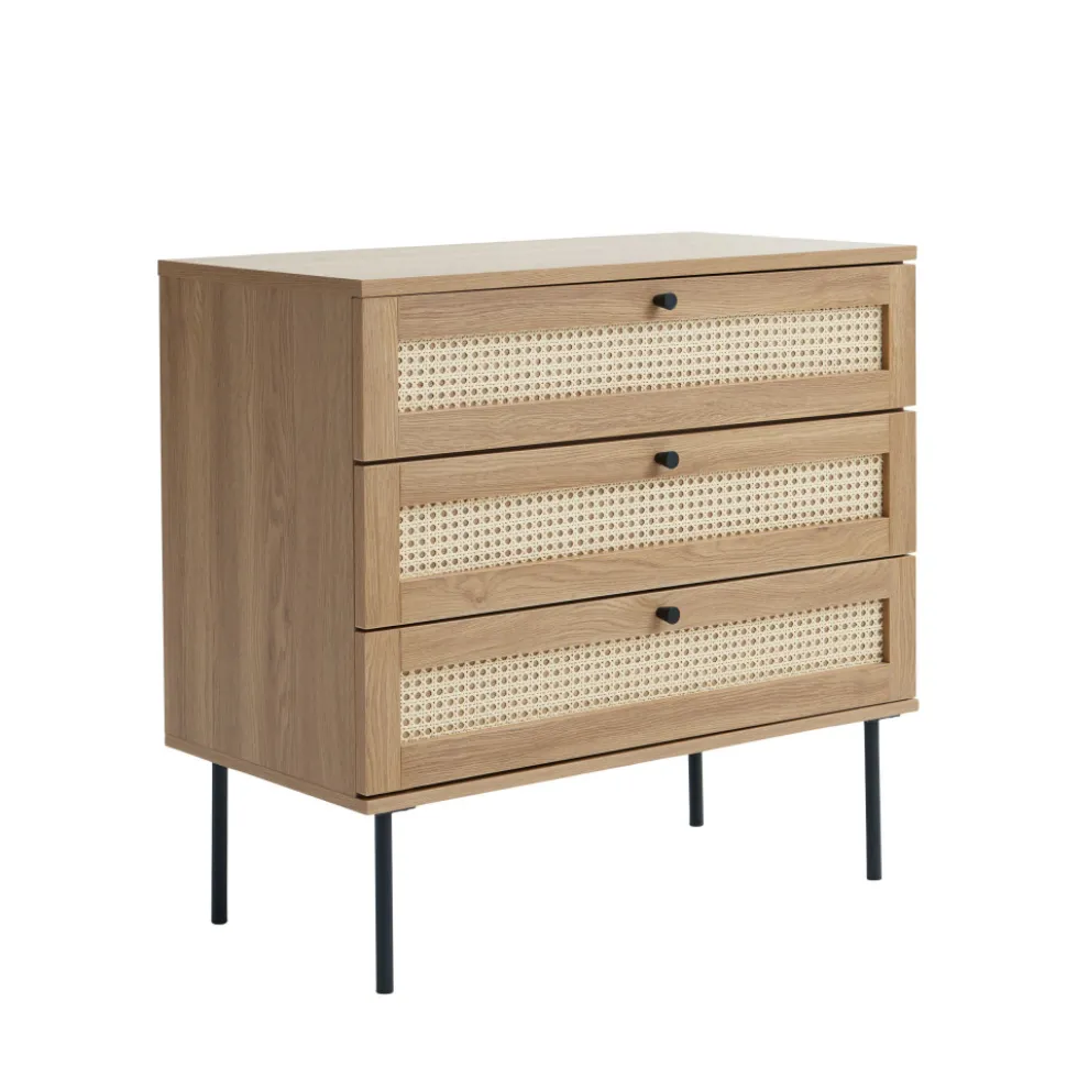 RINTO Commode 3 tiroirs en bois et métal L80cm