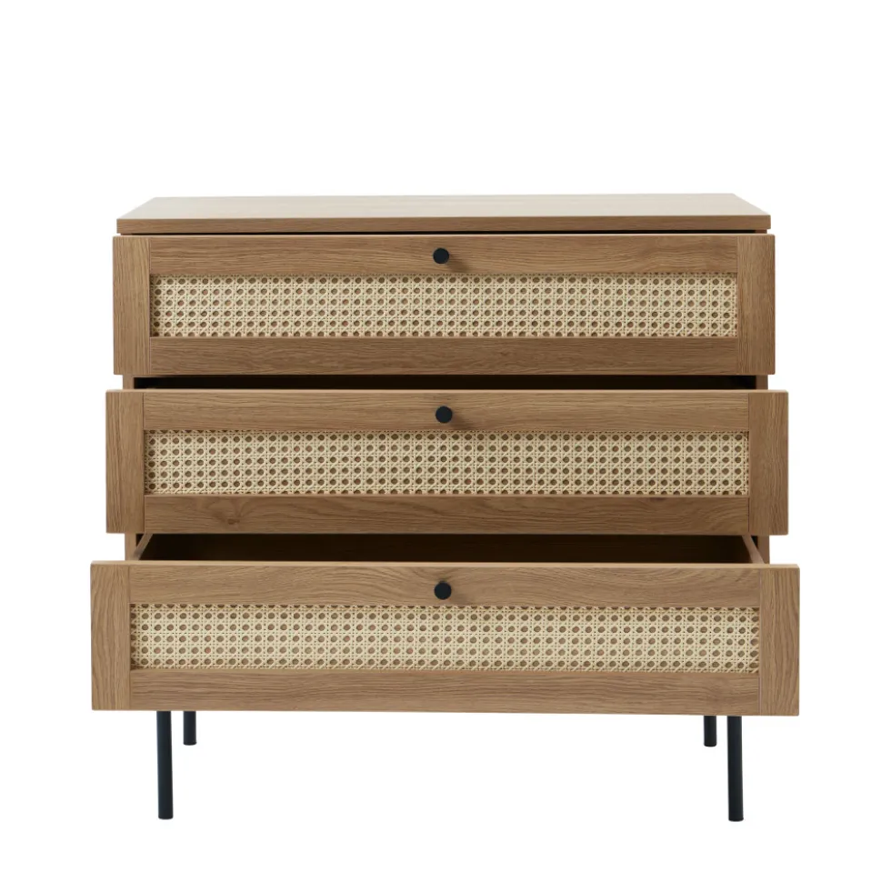 RINTO Commode 3 tiroirs en bois et métal L80cm