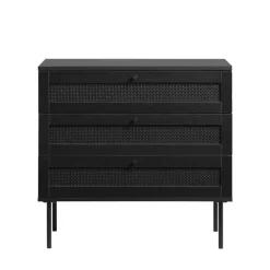 RINTO Commode 3 tiroirs en bois et métal L80cm