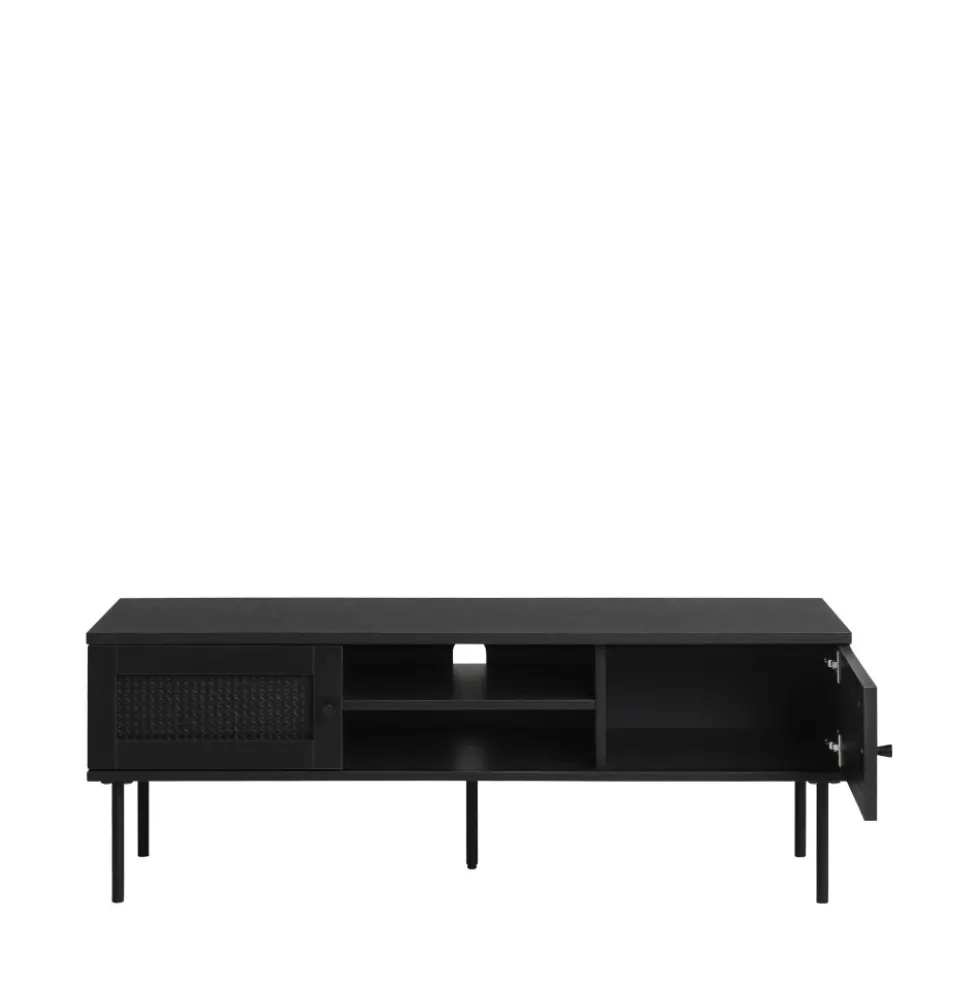 RINTO Meuble TV 2 portes 2 niches en bois et métal L120cm