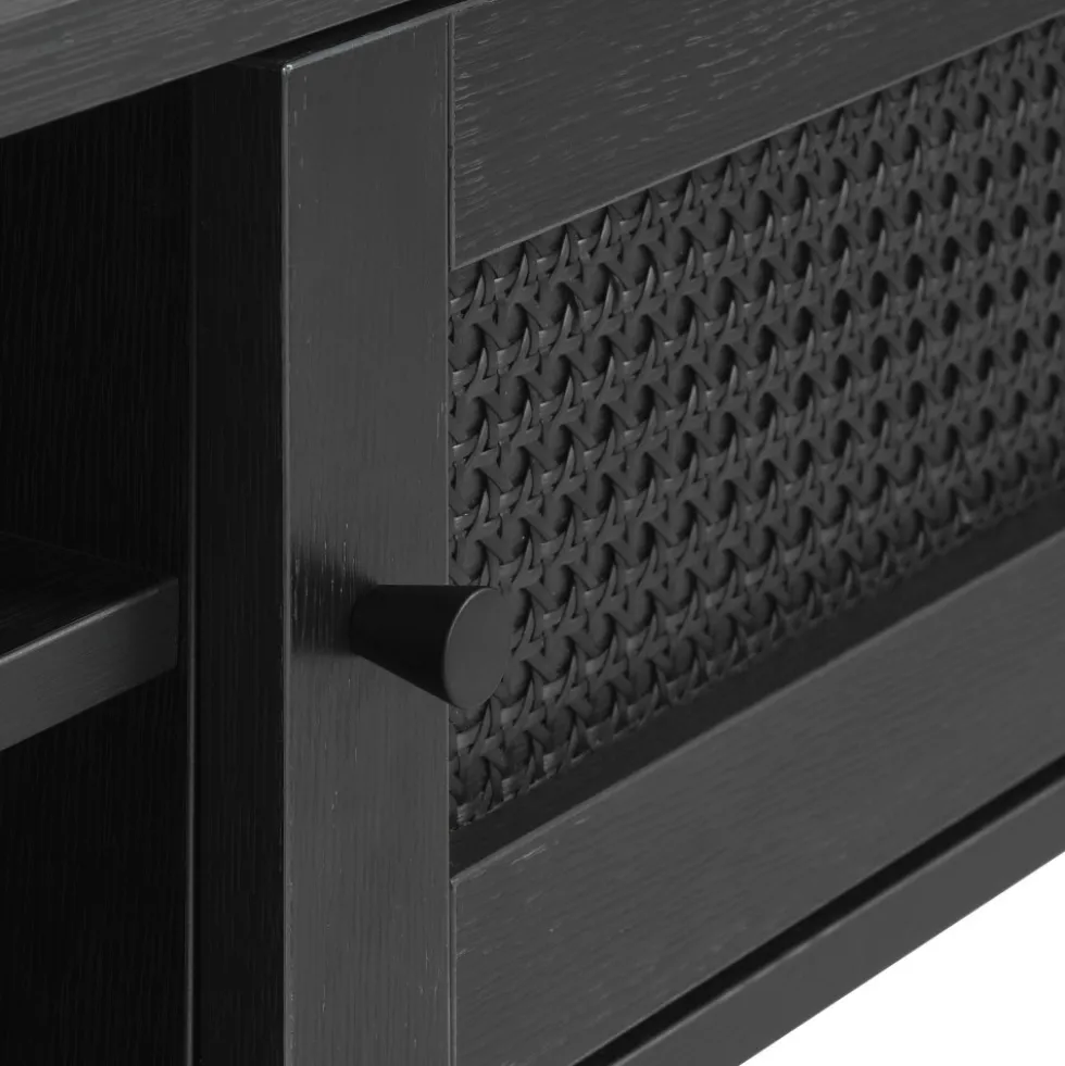 RINTO Meuble TV 2 portes 2 niches en bois et métal L120cm