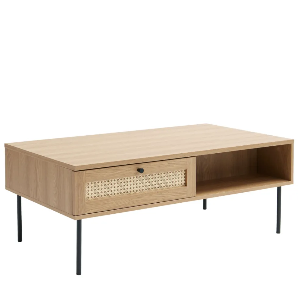 RINTO Table basse 2 tiroirs en bois et métal