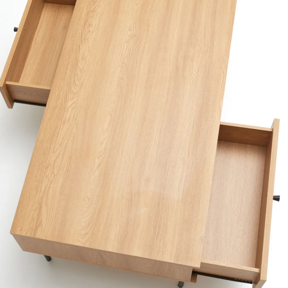 RINTO Table basse 2 tiroirs en bois et métal